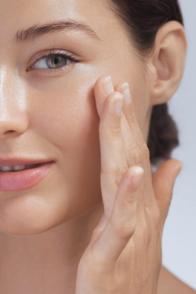 Crop Photo of Cosmetics Skin Care Concept Photo of Close-up Woman Perfect Face with Hydrated Skin